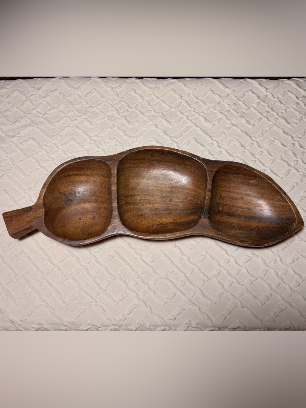 Vintage Hand Carved Monkey Pod Wood 3-Section Serving Tray Pod